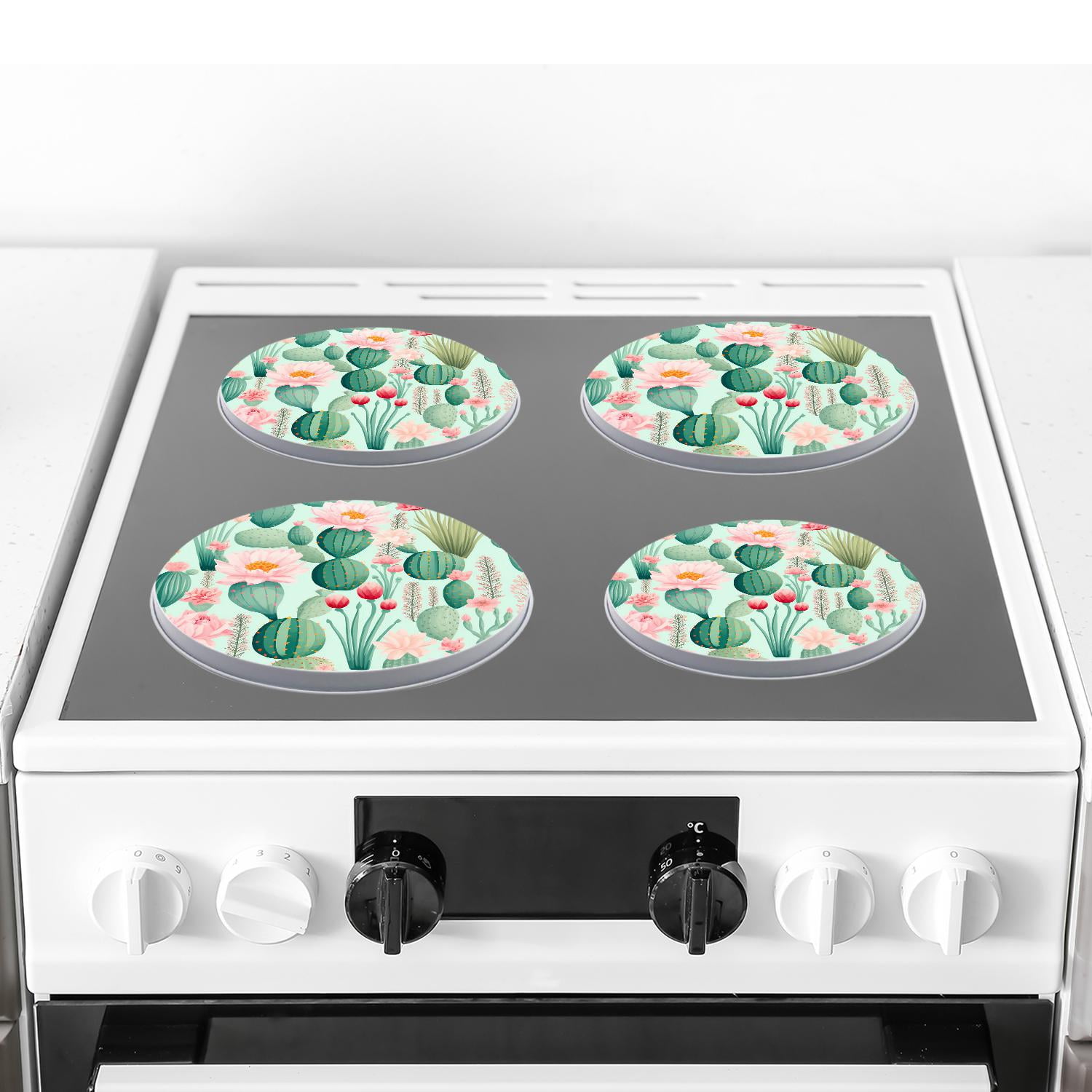 Round Stove Burner Covers 4 Pcs Metal Electric Stove Burner Covers 8Inch And 10Inch ,Cactus Plant Green Color Painting