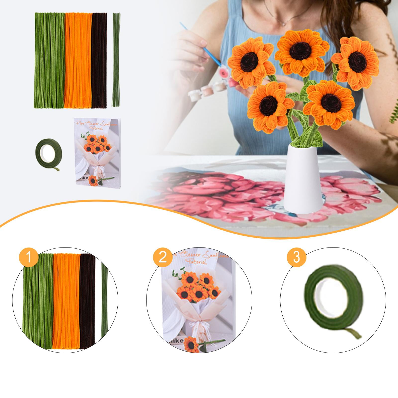 QccHieUs Pipe Cleaner Flower Kit Flower Making Kit Holiday Decoration Creative Photo Prop Kit for 5 sunflowers