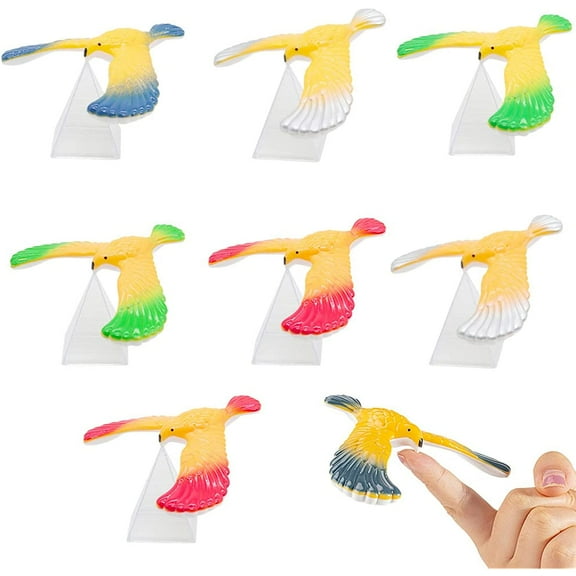 Holzlrgus 8 Pcs Balancing Bird Gravity with Pyramid Combination, Physical Science Office DesKtop Balance Eagle for Finger,Nostalgic ,Gravity Halloween (Random Color)