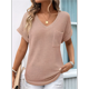 thumbnail image 2 of Camiseta Básica Informal de Punto Gofre con Cuello en V para Mujer, Corta, Color Caqui, Talla XXL, 2 of 4