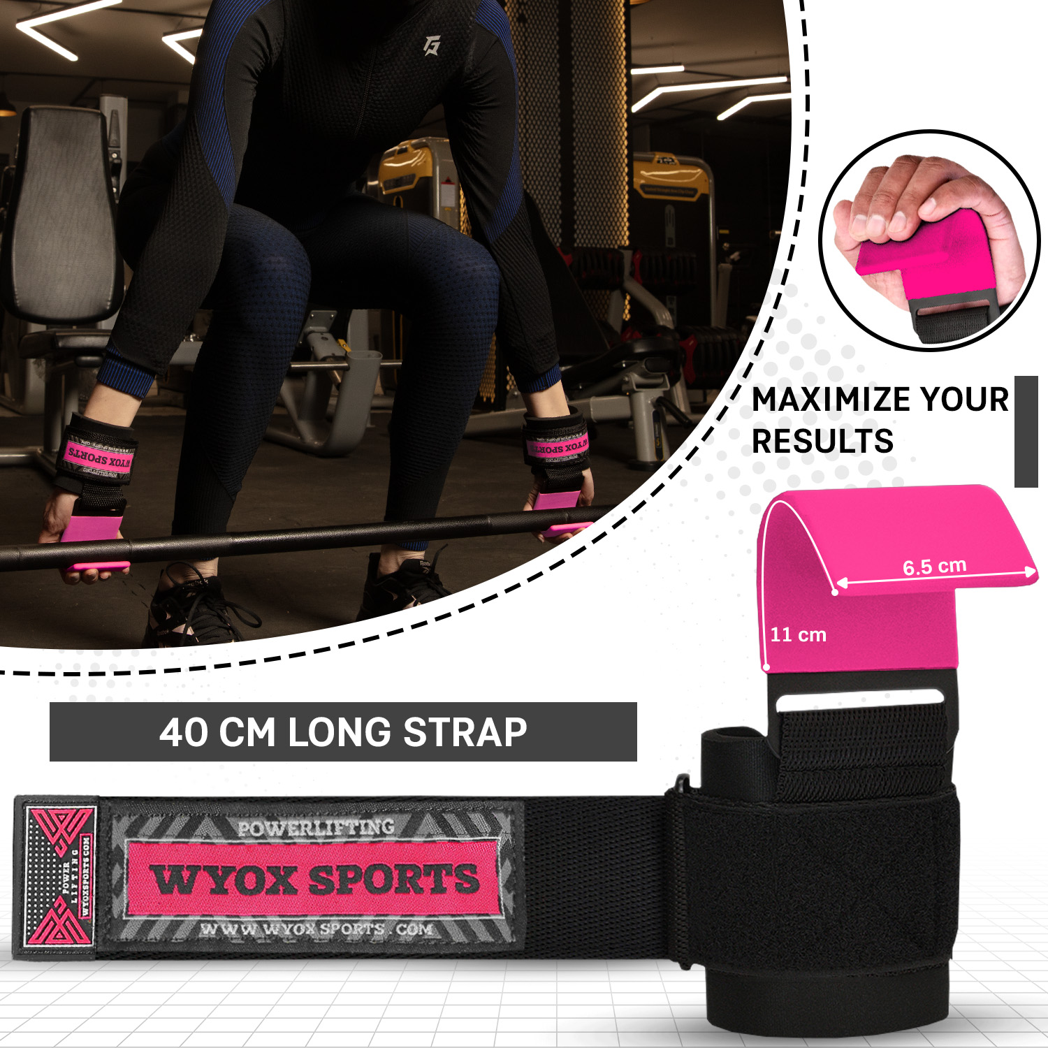 WYOX Weight Lifting Hooks Pink (Pair) – Fitness, Barbell, 7mm Padded Wrist Support, Lifting Grips for Powerlifting, Deadlifts, Shrugs, Rows & Pull-Ups – Gym Straps with Steel Hooks for Men & Women