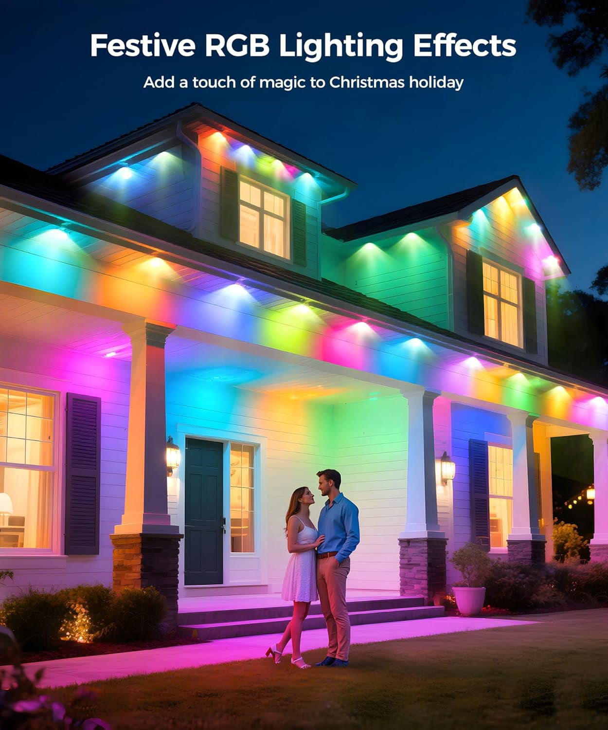 Permanent Outdoor Lights 50ft with 30 LED Lights,Smart RGB+IC Eaves Lights with 75 Scene Modes,IP67 Waterproof for Christmas, Holiday Decor, White