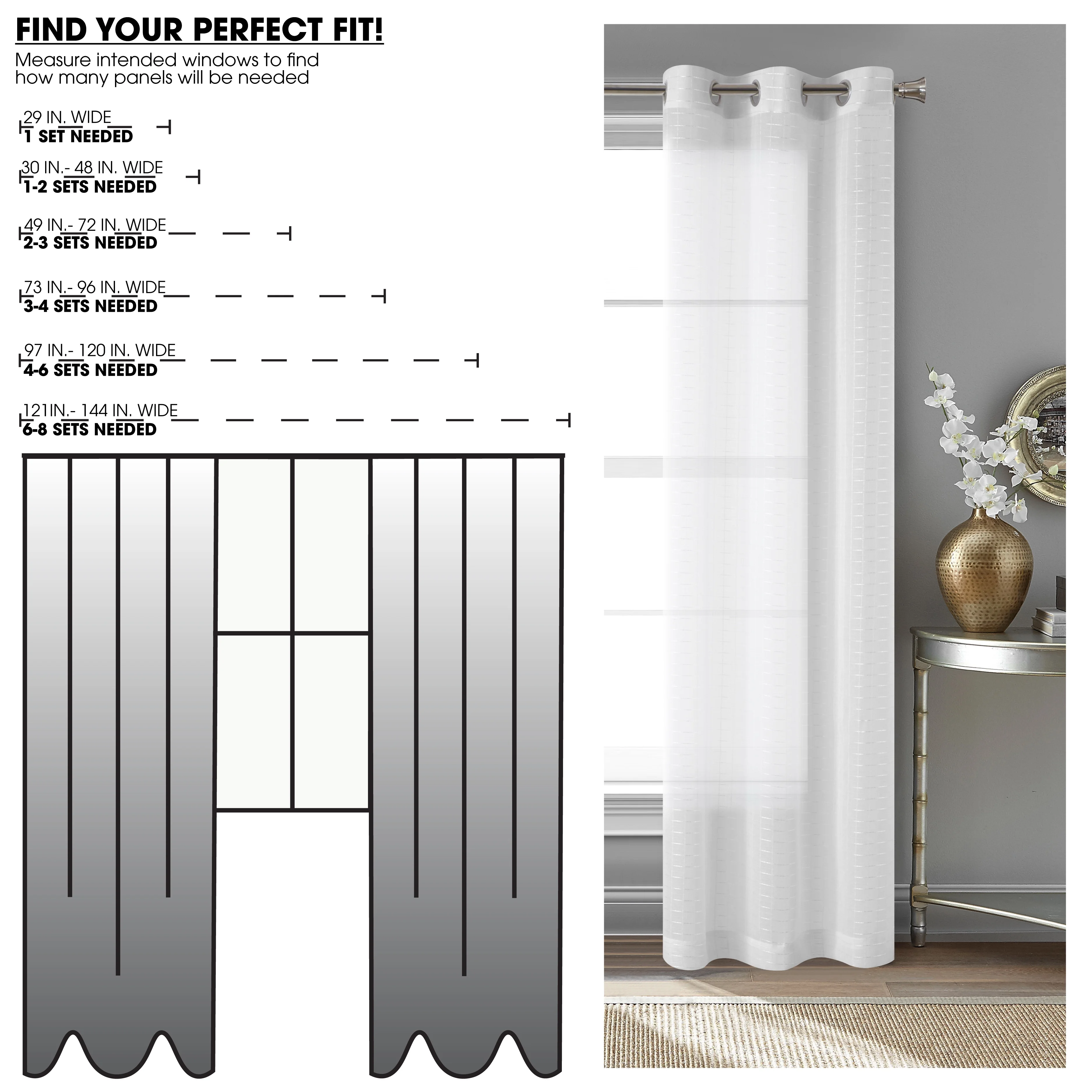 (2 pack) Mainstays Windowpane Sheer Curtain Panel Pair, Set of 2, White, 38" W x 84" L