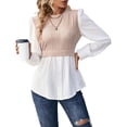 thumbnail image 1 of Camisa de Mujer con Botones y Diseño Patchwork, Larga, Cuello Redondo, Dos en , de Punto Canalé, con Volantes. Rosa L, 1 of 8