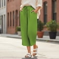 thumbnail image 6 of RYRJJ Womens Linen Capri Pants Drawstring Casual Cropped Trousers with Pockets Summer Loose High Waisted Wide Leg Lounge Pants(Green,XL), 6 of 9
