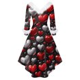 thumbnail image 4 of Valentines Day Dresses for Women Plus Size V Neck Long Sleeve High Low Dresses Plush Collar Vintage Holiday Party Dress Wine 2XL, 4 of 5