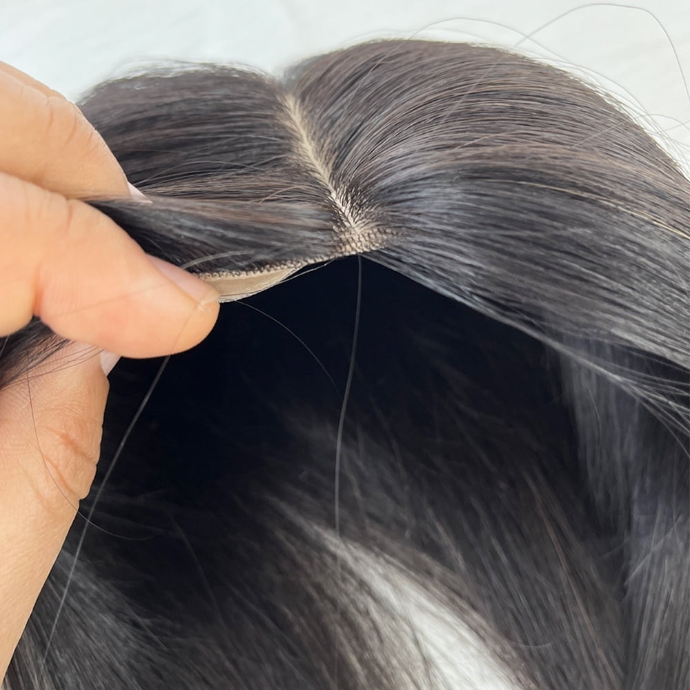 Hair Toppers for Women, Real Human Hair 15×17cm Silk Base Clip in Hair Pieces Natural Black Center Part Straight Hair Pieces for Thin Hair Daily Use