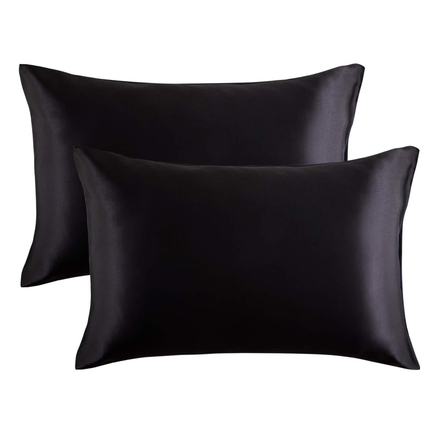 Zenssia Satin Pillowcase for Hair and Skin 20x36 inches Black King Size Pillow Cases Satin Pillow Covers with Envelope Closure 2-Pack