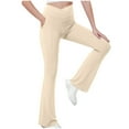 thumbnail image 3 of QATAINLAV Girls Crossover Flare Leggings with Pockets Bootcut High Waisted Yoga Pants Tummy Control Gym Workout Tights for Kids Beige,5-6 Years, 3 of 7