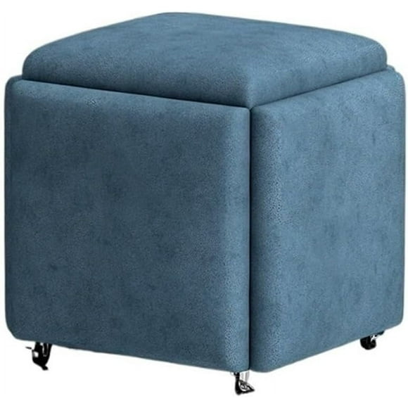 5 in 1 Sofa Stool, 15in Stackable Nesting Ottoman Foot Rest with Swivel Casters, Multifunctional Makeup Stool (Color : Blue)
