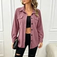 thumbnail image 6 of thefmos Women's Collared Long Sleeve Shirt Jacket with Chest Pockets Button Down Solid Color Casual Shacket Fashion Fall Spring Outfit, Pink M, 6 of 7