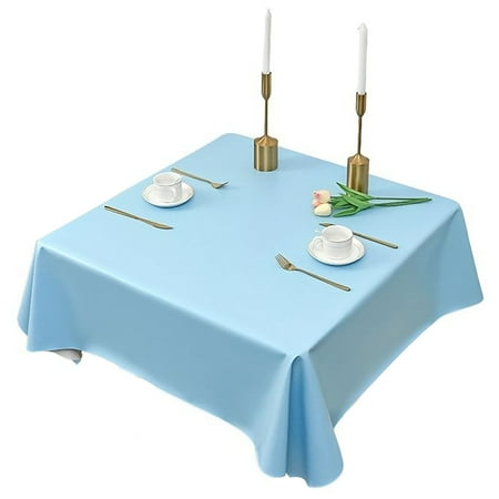

3 Pcs Rectangular Tablecloth Solid Color Leather Waterproof Oil Proof Tablecloth Dustproof Cloth For Dining Cupboard Picnic Cafe Restaurant -Blue-80*120cm