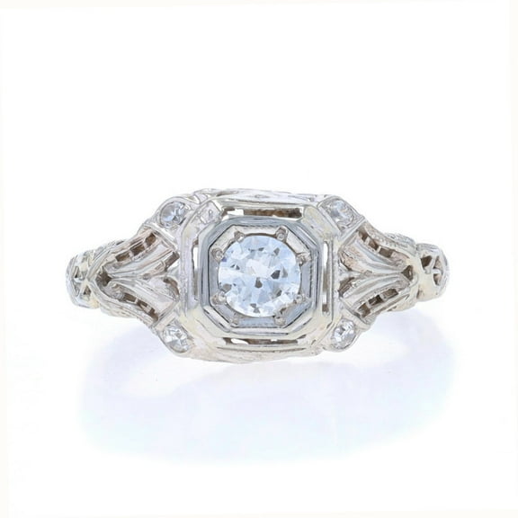 Antique Five Stone Diamond Engagement Ring, Open Work Filigree Ring, 1920's Art Deco Diamond Wedding Ring, 14K White Gold Plated, 2.0 Ct Simulated Diamond, Personalized Ring