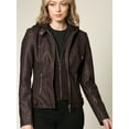 thumbnail image 3 of Made by Johnny Women's Faux Leather Quilted Motorcycle Jacket with Hoodie XS COFFEE, 3 of 6