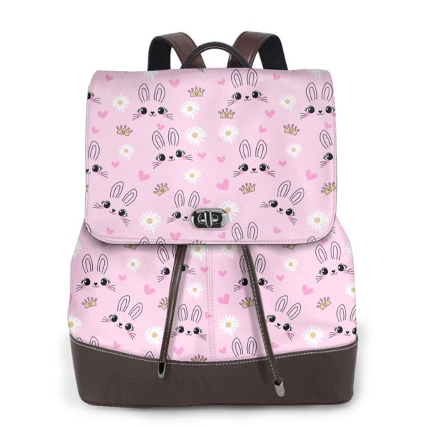 Disketp Rabbit Face Mochila de Cuero para Mujer, Bolso de Espalda Antirrobo con Estilo para Viaje, Trabajo y Uso Diario