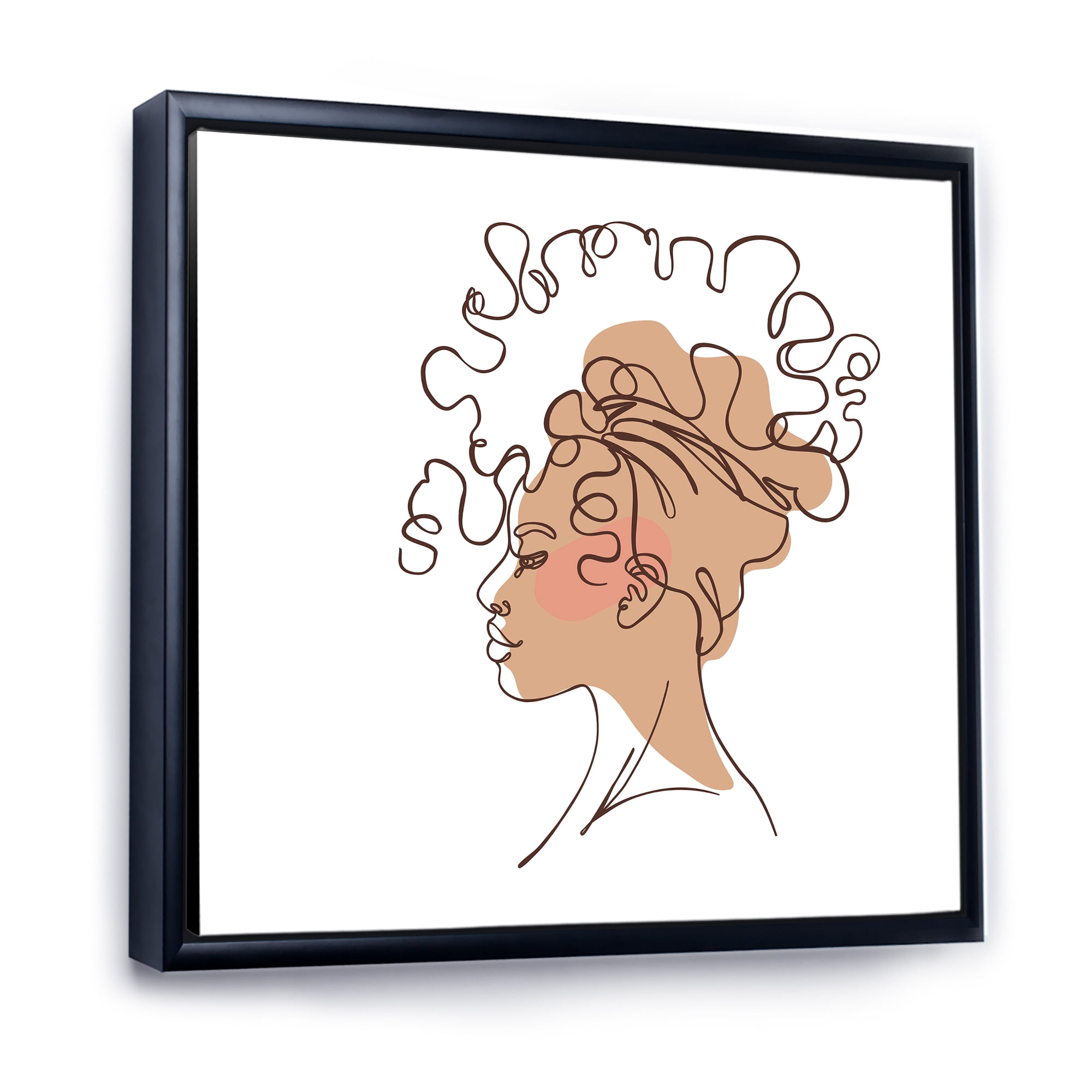Designart 'One Line Portrait of Afro American Woman I' Modern Framed Canvas Wall Art Print