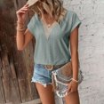 thumbnail image 7 of Summer Eyelet Tops For Women's V Neck Lace T-Shirt Cap Sleeve Tees Basic Plain Blouses Slim Fitted Causal Tee Elegant Loose Costume Clothings, 7 of 7