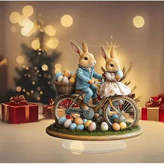 2D Wooden Easter Table Decorations With Bunny Egg Designs Standing Sculptures Acrylic Home Art Tabletop Accessories For Dining Table Desk Outdoor Space Festive Joyful Atmosphere