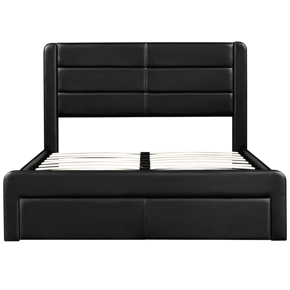 Renwick Upholstered Platform Full Bed with 3 Storage Drawers and Built-in USB Ports for Adults, Black