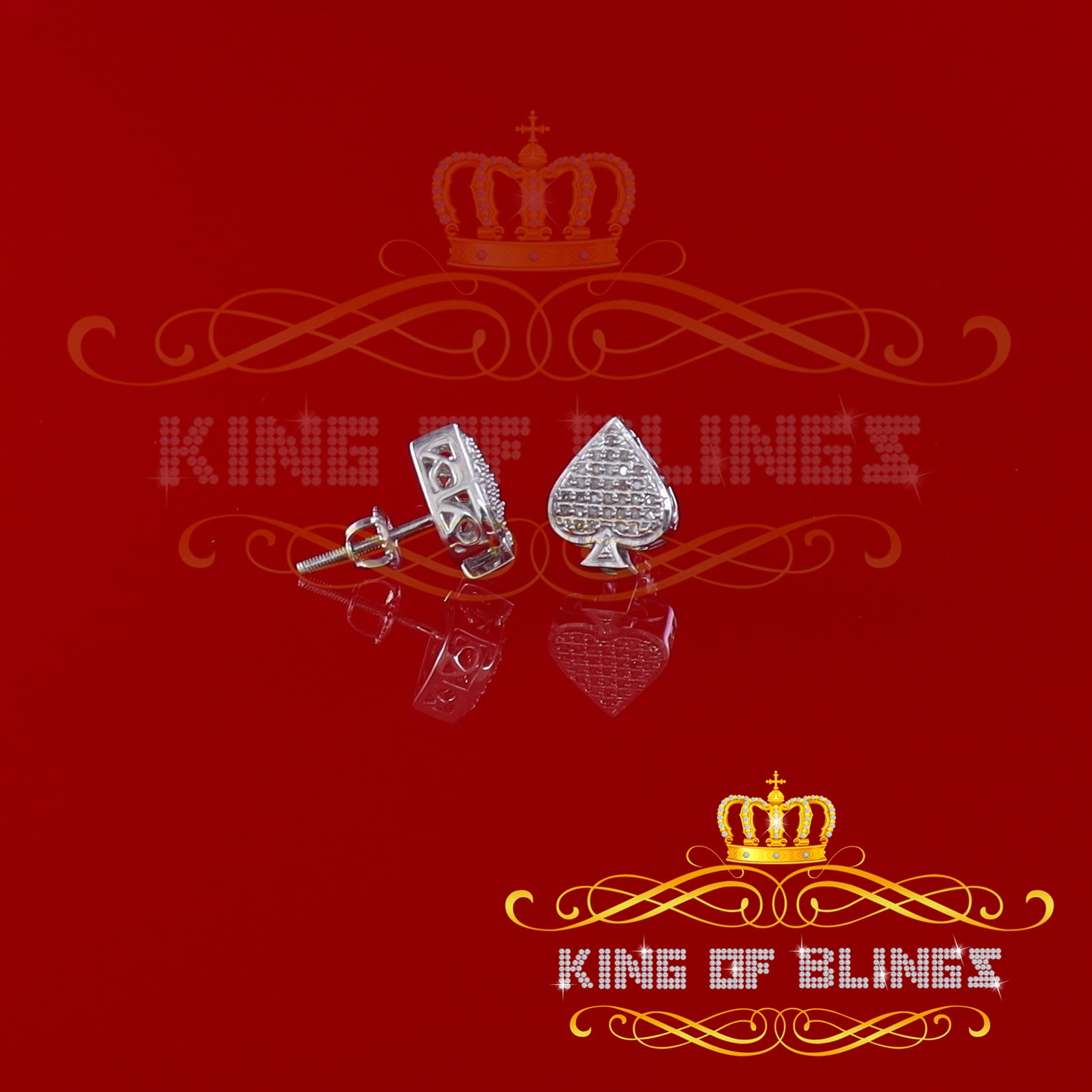 King of Bling's 925 Sterling Silver White 0.15ct Diamond For Women's / Men's Stud Heart Earring
