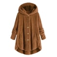 thumbnail image 4 of Winter Coats for Women Zpanxa Women Plus Size Button Plush Tops, Hooded Loose Cardigan Wool Coat, Casual Plush Jacket Outwear Brown S, 4 of 5