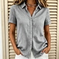 thumbnail image 2 of QIYAGBSA Short Sleeve Collared Button Down Shirt for Women Relaxed Fit Solid Color Casual Summer Top(Gray M), 2 of 6