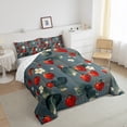thumbnail image 3 of Manfei Cute Strawberry Queen Comforter Set,Countryside Flower Floral Bedding Sets,Red Gray Bedding Comforter Set For Girls Kids,Breathable Home Decor Reversible,3-Piece, 3 of 8