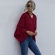 thumbnail image 3 of Blusa de mujer, cuello en V con botones en la parte delantera, casual, suelta, t煤nica, tops Eccomum borgoña/Grande, 3 of 7
