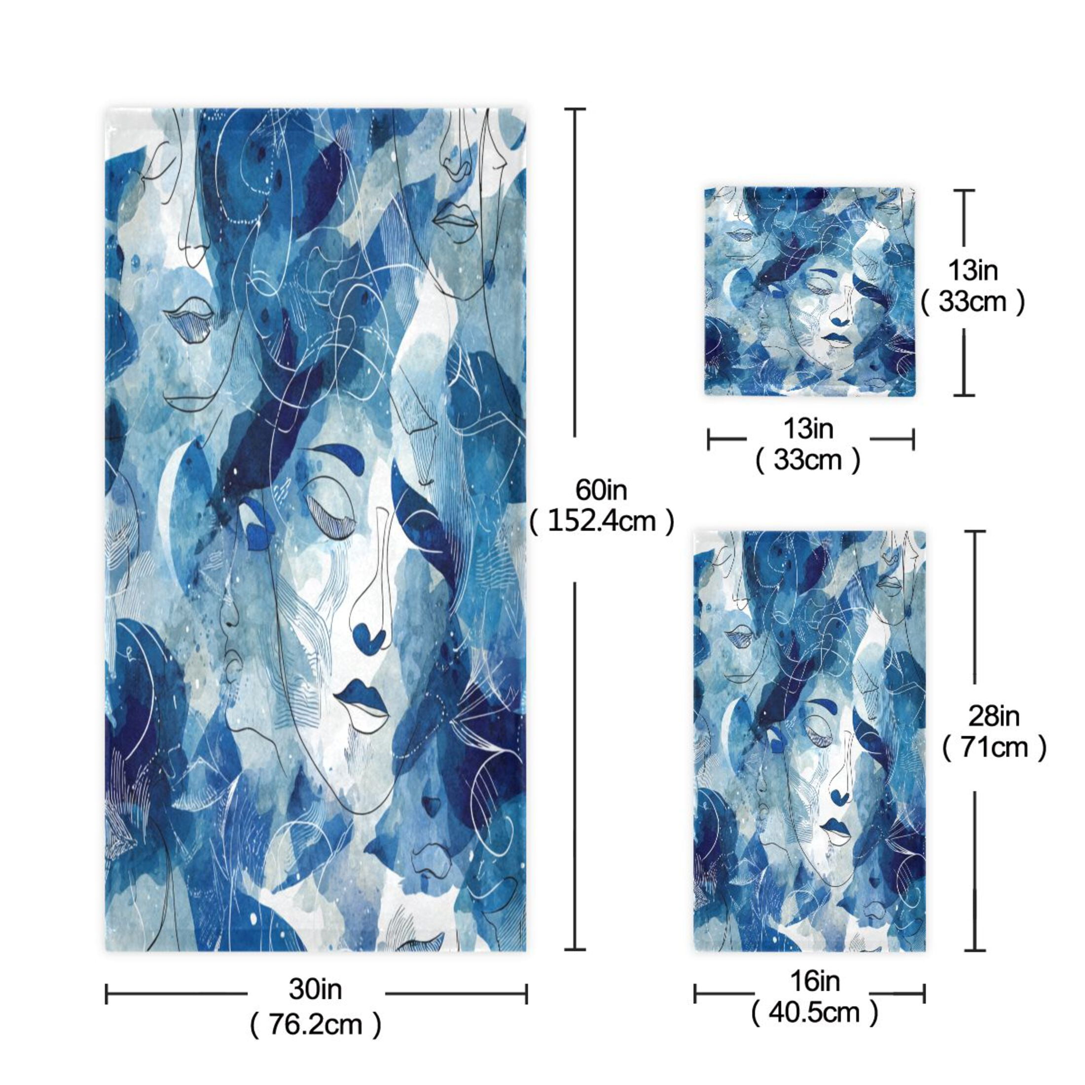 3 Piece Bath Towels Set Bath Towel, Hand Towel and Face Towel for Bathroom, Gym, Hotel Ethereal Dreamlike Elements