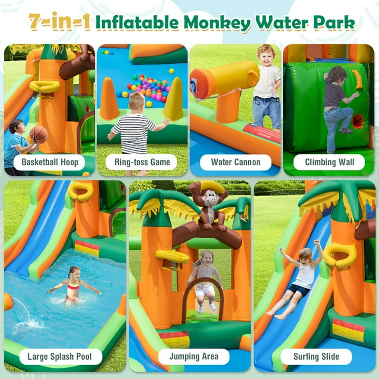 CIPACHO Monkey-Themed Inflatable Bounce House with Slide without Blower, Toddlers Boys Girls Backyard Party Gifts