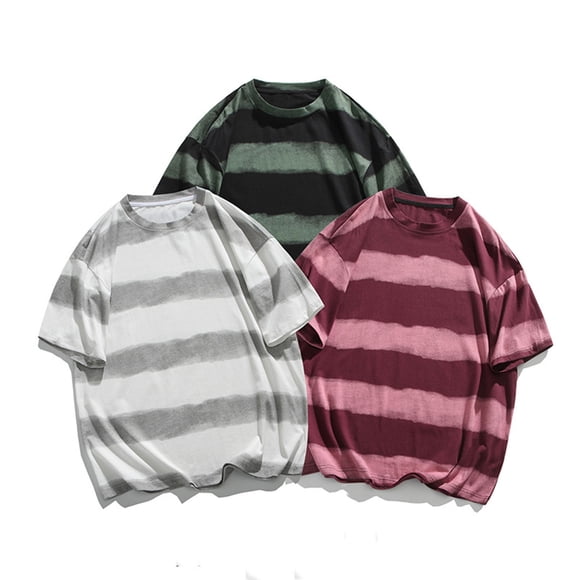 NJDVHB Chemise d'Été pour Hommes, Hauts d'Entraînement Hommes, T-Shirts pour Homme Décontracté à Manches Courtes Rayé Col Rond Blouse Chemise, Rouge, TTTG