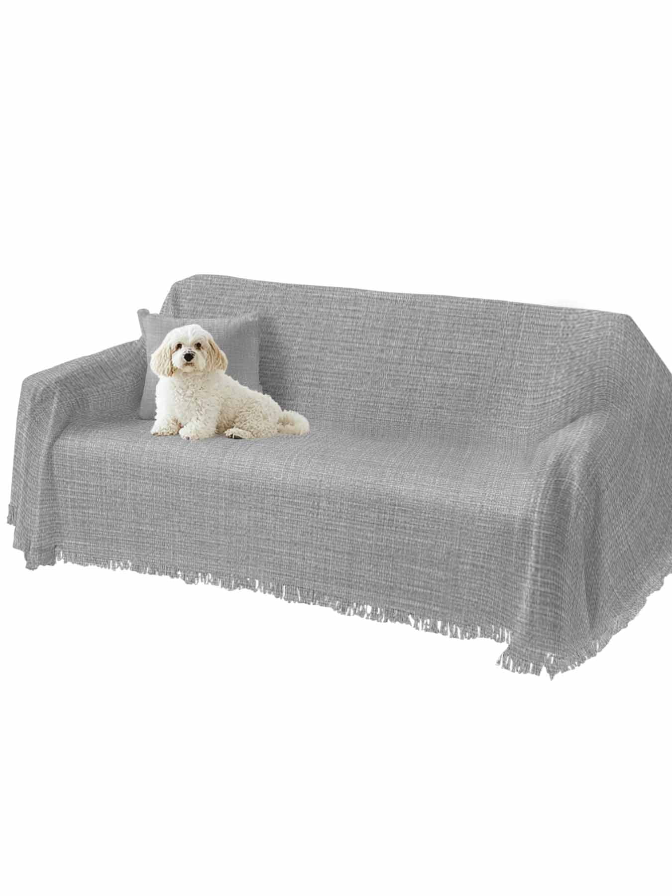 Grey Burlap Texture Sofa Covers for 2-3 Cushion Couch L-Shaped Sectional, Farmhouse Vintage Gray Washable Sofa Covers Slipcover for Living Room Furniture, Couch Cover Blanket 71"x134"