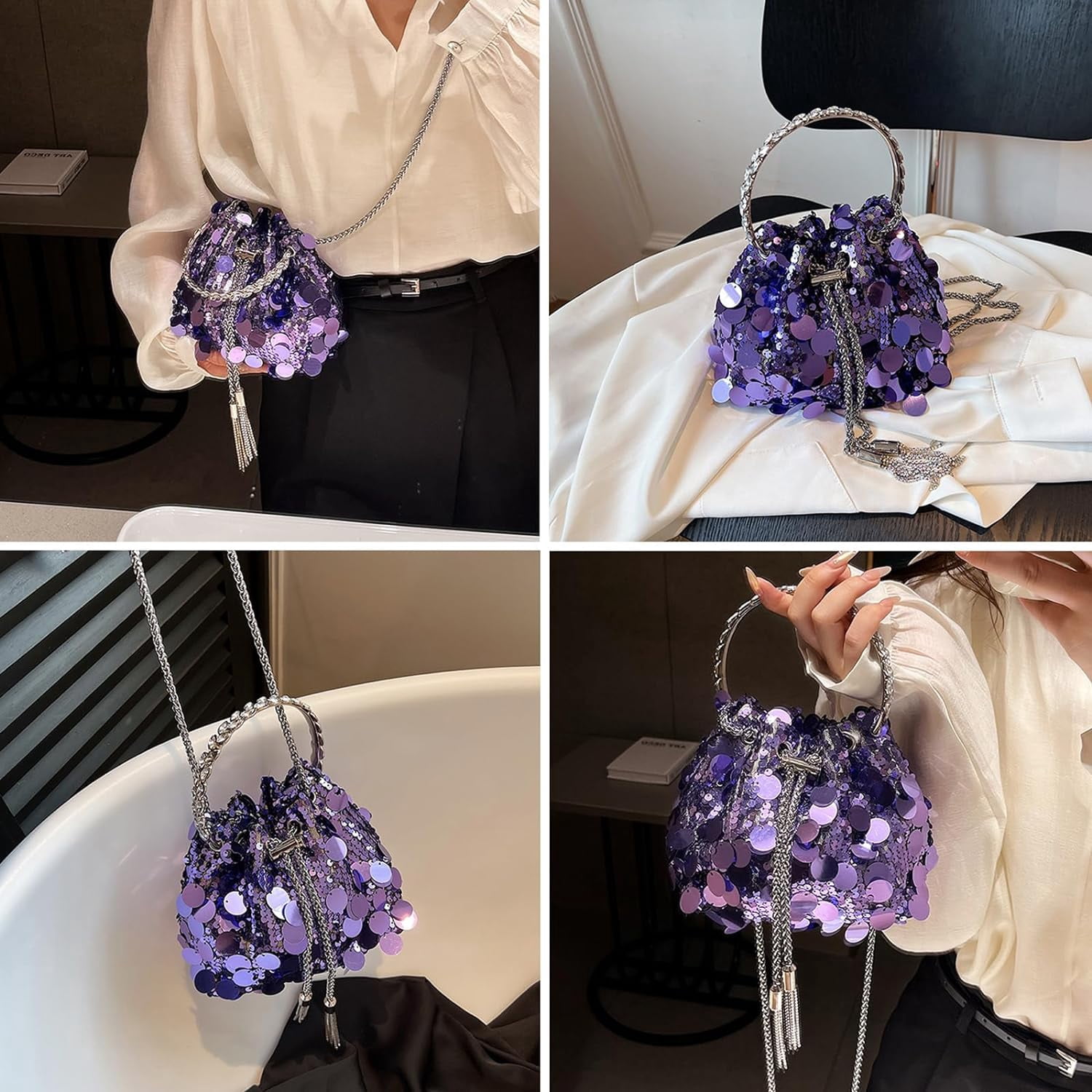 Sparkly Sequin Evening Handbags Purse for Women Glitter Clutch Crossbody Bag for Evening Wedding Party Prom