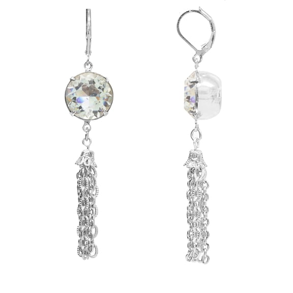 2028 Jewelry Light Blue Swarovski Element Drop Tassel Earrings