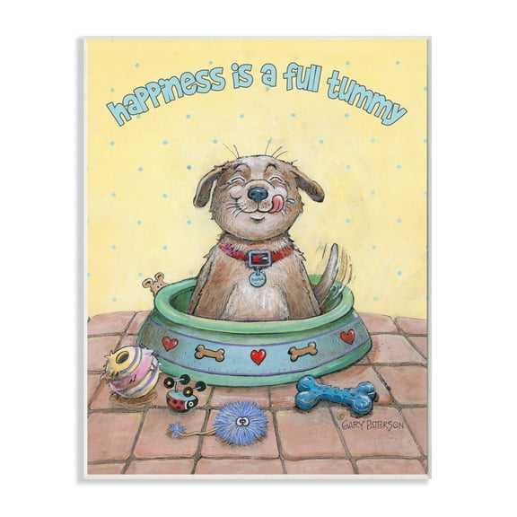Happiness Is A Full Tummy Dog Funny Cartoon Pet Design Oversized Wall Plaque Art by Gary Patterson