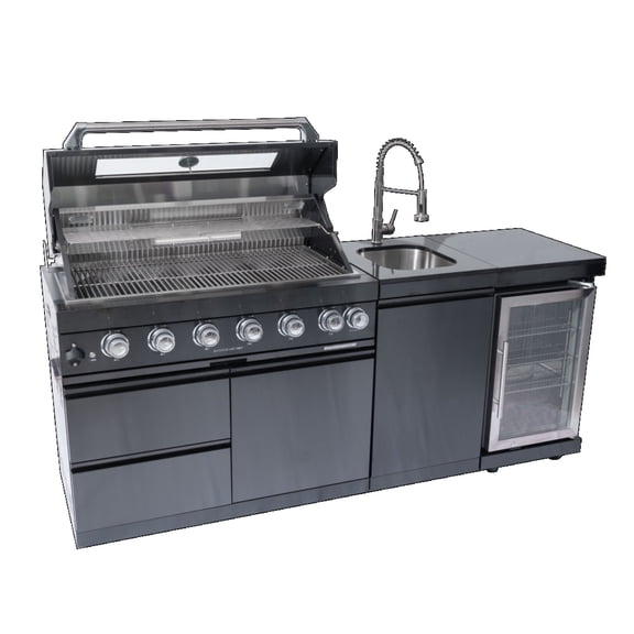 Stainless Steel 43-inch 6-Burner 85000 BTU Deluxe  LP Gas Outdoor Kitchen Bar Barbecue Island Grill   Wine Cooler Compact Refrigerator   Rotisserie Kit   Granite Countertops   Stainless Steel Sink