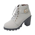 thumbnail image 3 of Women's Ankle Boots Thick Mid Heel Lace Up Round Toe Platform Ankle Booties Solid Versatile Comfortable Combat Boots (Gray,36), 3 of 8