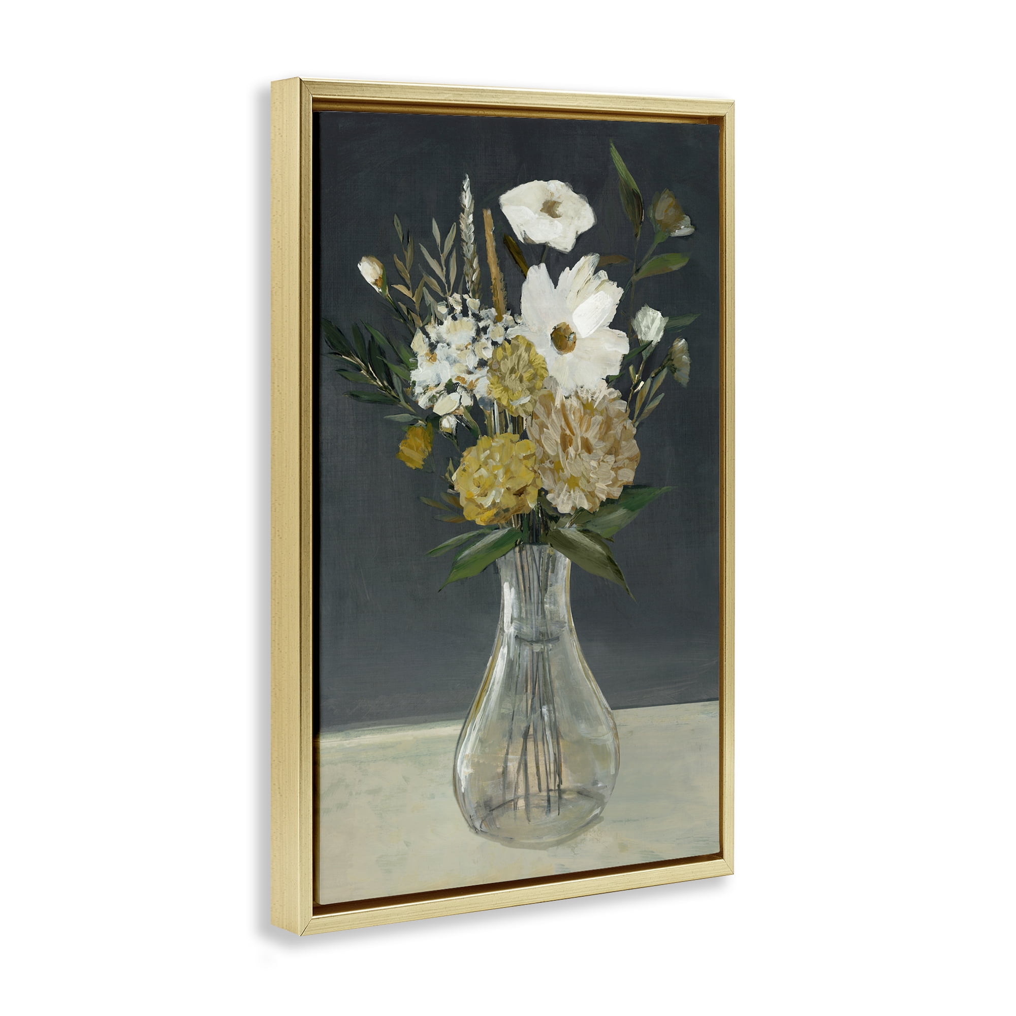 Stupell Industries Earthy Floral Vase Plants & Flowers Painting Gold Floater Framed Canvas Art Print Wall Art, 17 x 25