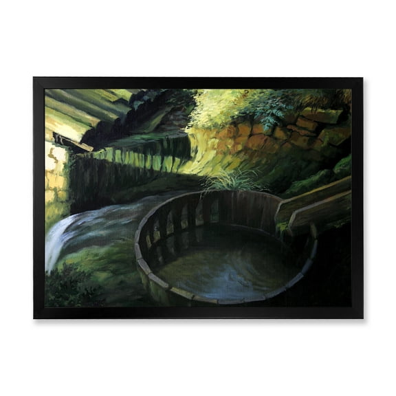 Designart 'Old Watermill In Green Nature Landscape' Lake House Framed Art Print