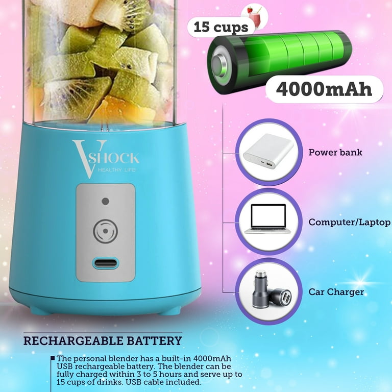 V-Shock Mini Cordless Portable Personal Blender for Shakes and