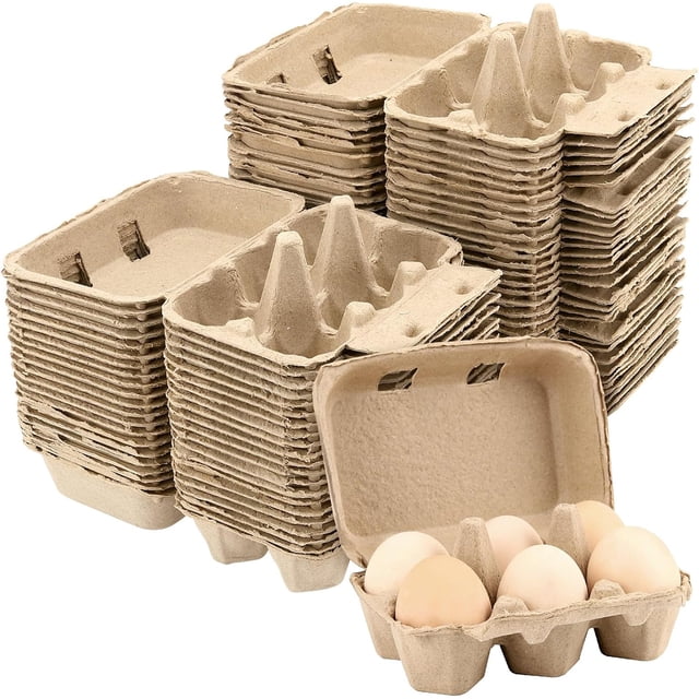 Paquete de 50 cajas de huevos vacías a granel, 6 unidades de fibra de pulpa para huevos, contenedores de almacenamiento para la familia, granja