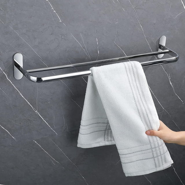 Toallero de barra con diseño adhesivo y atornillado, toallero de acero pulido para cocina y baño, organizador que ahorra espacio con montaje oculto