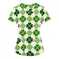 thumbnail image 3 of New Year New You! Snorda Womens Nursing Scrub Tops St. Patrick's Day Leaf Print Working Uniform Short Sleeve V-Neck Workwear Blouse T-shirt with Pockets, 3 of 5