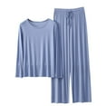 thumbnail image 2 of GERsome Lounge Sets for Women Solid Color Sleepwear Sets Crewneck Long Sleeve Tops Wide Leg Pants Vacation Travel Outfits M-XXL, 2 of 3