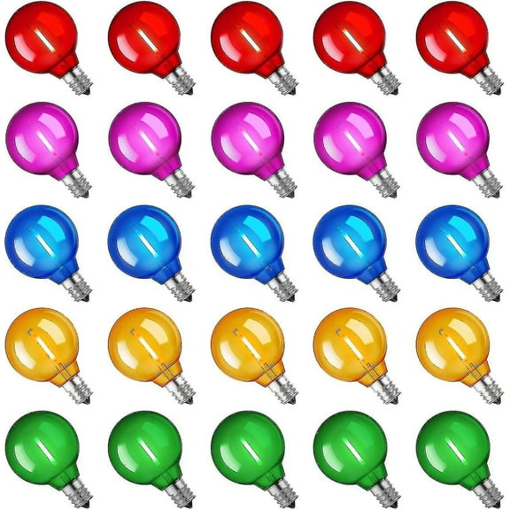 Good 25 Pack Multi Color G40 Christmas compatible Bulbs Ul Listed 1 Watt E12/c7 Candelabra Base Plastic Shatterproof Led Globe Edison Bulbs Easil_Neww