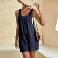 thumbnail image 4 of Riforla Summer Short Rompers for Women Casual Loose Sleeveless Tie Knot Strap Jumpsuits Overalls with Pockets Women's Jumpsuit Dark Blue_001 S, 4 of 7