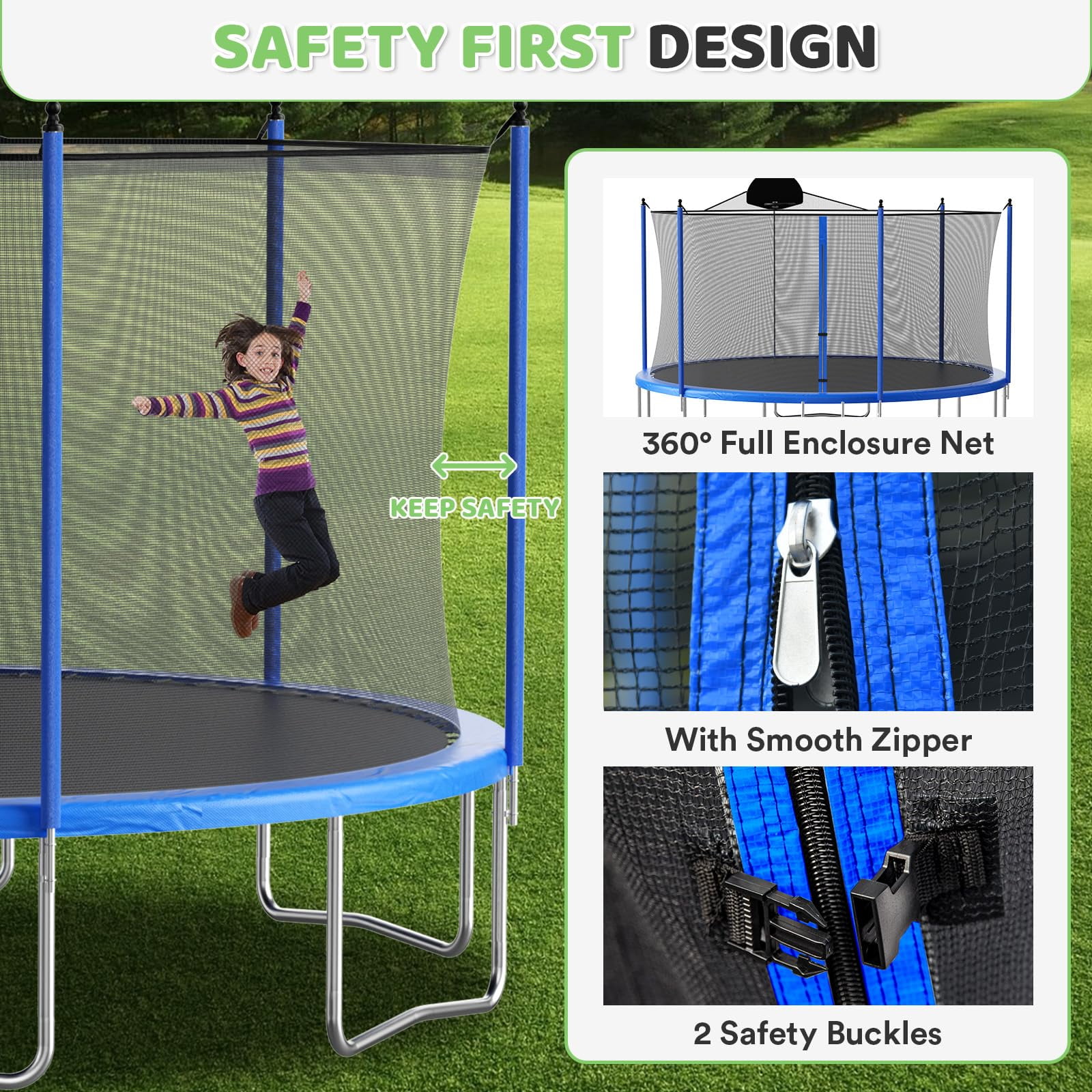 LIZEVINC 12FT Trampoline for Kids with Enclosure Net, Basketball Hoop and Ladder,Easy Assembly Round Outdoor Recreational Trampoline High Stability