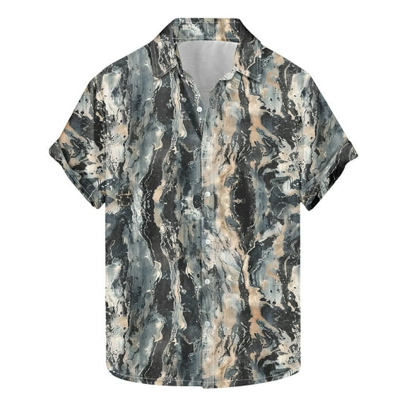 AHTJRT Stylish Men's Camouflage Print Button Down Short Sleeve Shirt Multicolor L