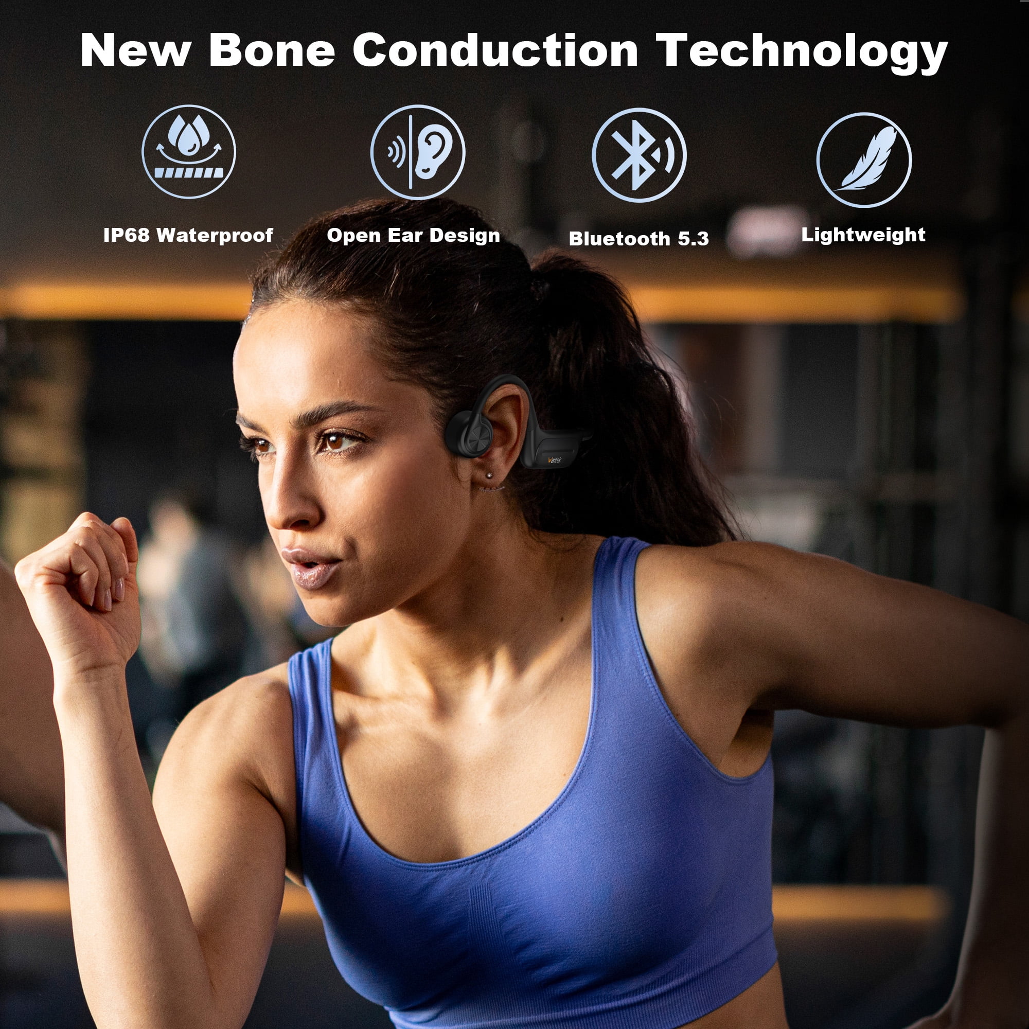 Wantek Bone Conduction Headphones, Swim Open Ear Wireless Bluetooth Headsets with IP68 and Bluetooth 5.3