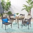 thumbnail image 2 of GDF Studio Kaysn Outdoor Acacia Wood and Wicker 5 Piece Dining Set, Gray, 2 of 13